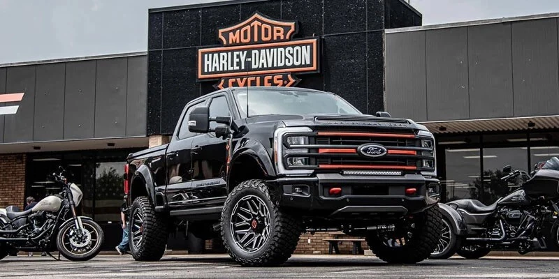 image of black harley-davidson ford f-250 super duty