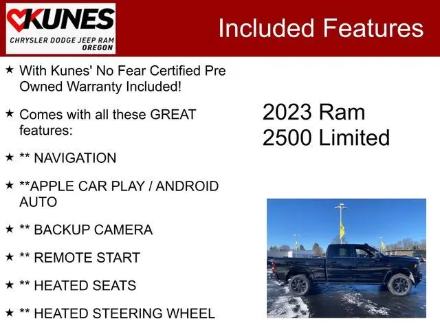 Used 2023 RAM Ram 2500 Pickup Laramie Limited with VIN 3C6UR5SL3PG618468 for sale in Oregon, IL