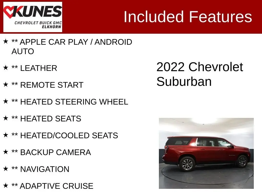 Used 2022 Chevrolet Suburban LT with VIN 1GNSKCKDXNR268634 for sale in Elkhorn, WI