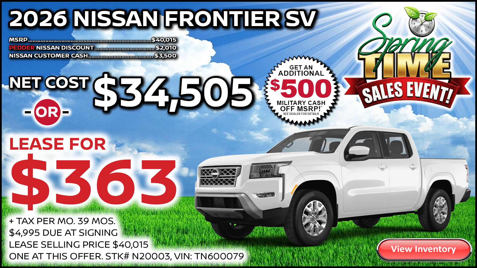 2026 Nissan Frontier SV Crew Cab Lease Special