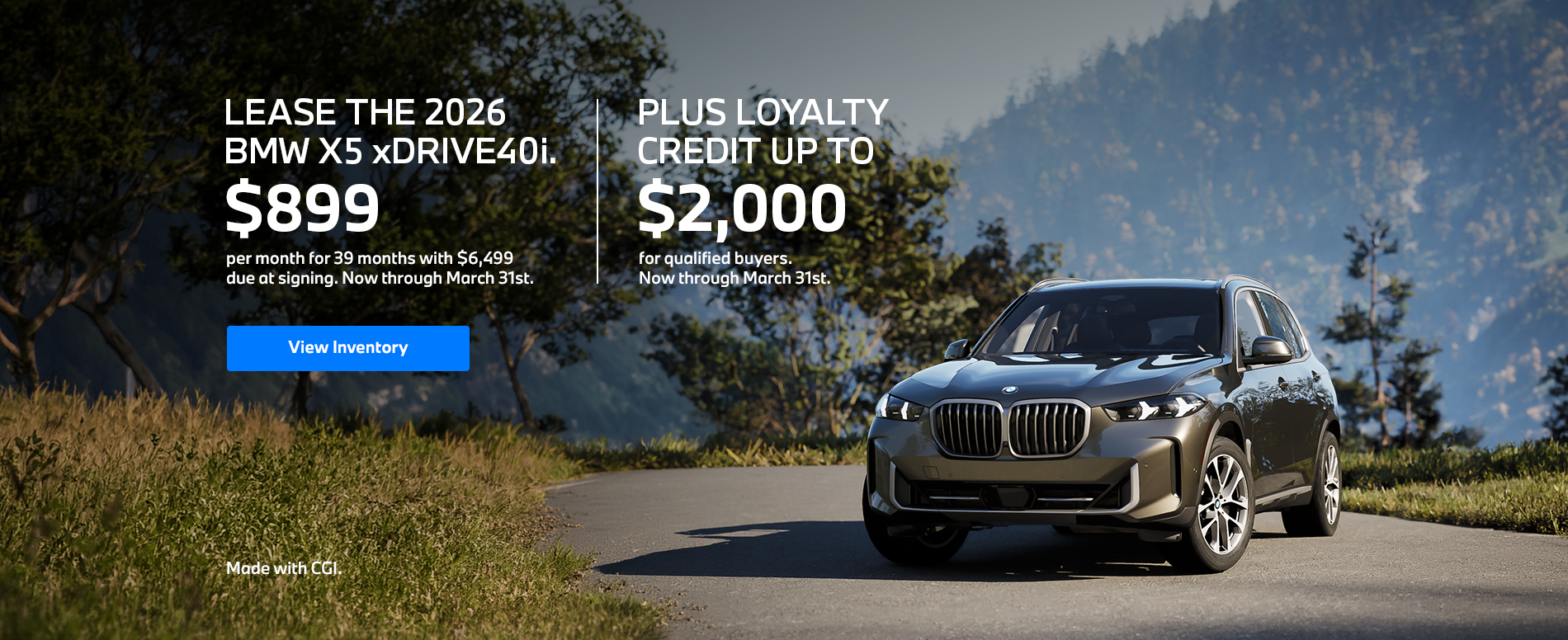 2026 X5 lease starting at $899 per month for 39 months