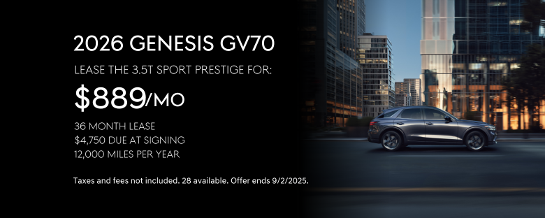 Lease the 2026 Genesis GV70 3.5T Sport Prestige for $889 per month for 36 months.