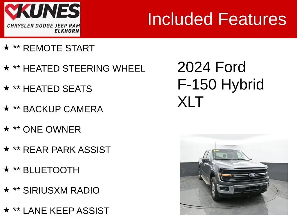Used 2024 Ford F-150 XLT with VIN 1FTFW3LD3RFA41757 for sale in Elkhorn, WI