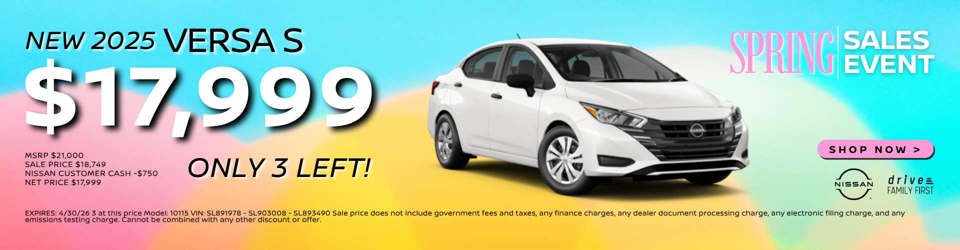 2026 Versa S $17999 offer