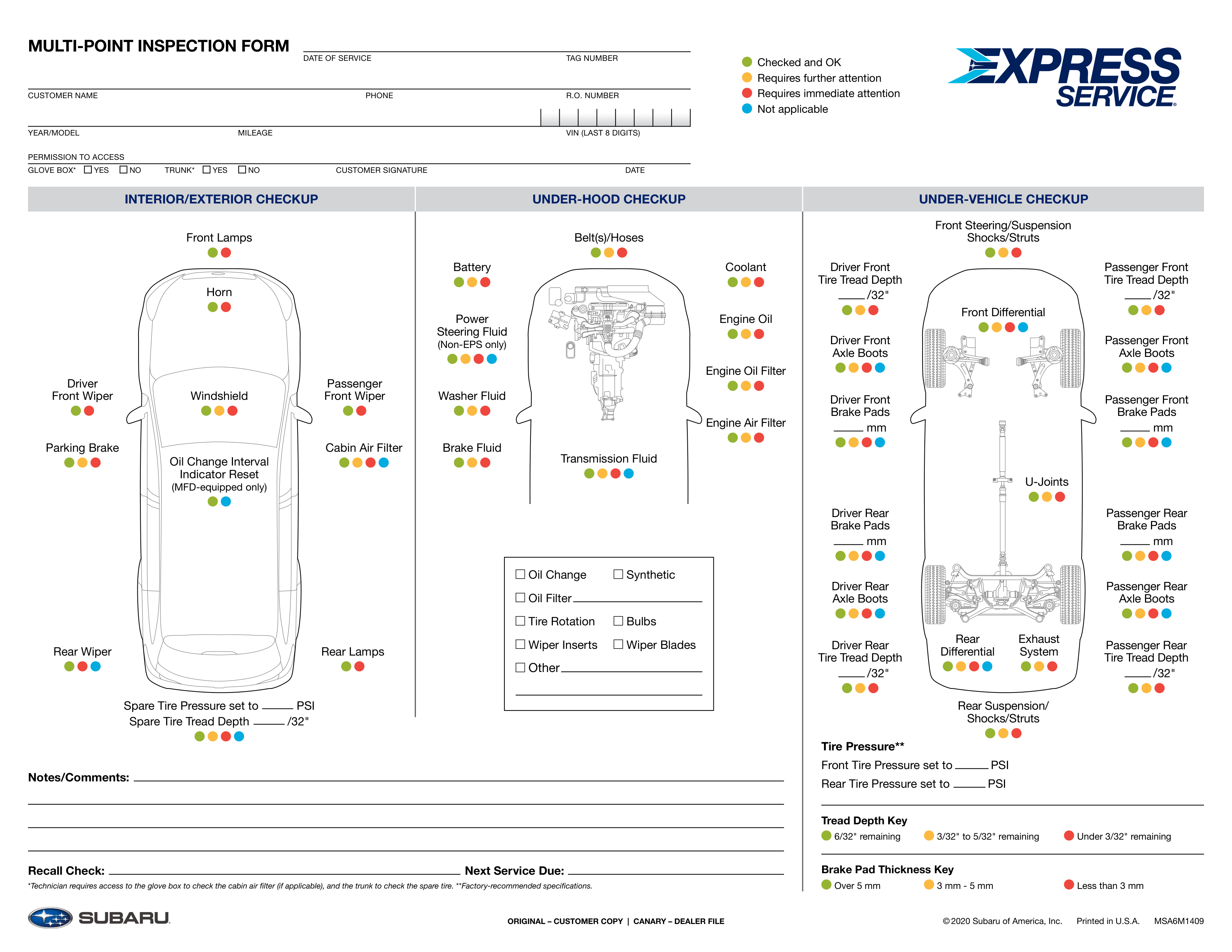 Subaru Multi-Point Inspection Form Image