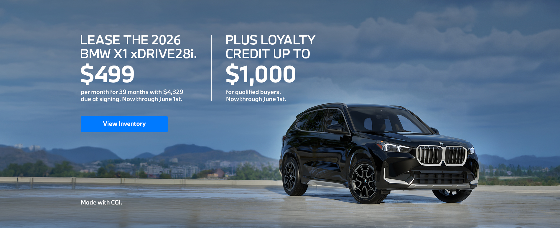2026 X1 lease starting at $499 per month for 39 months