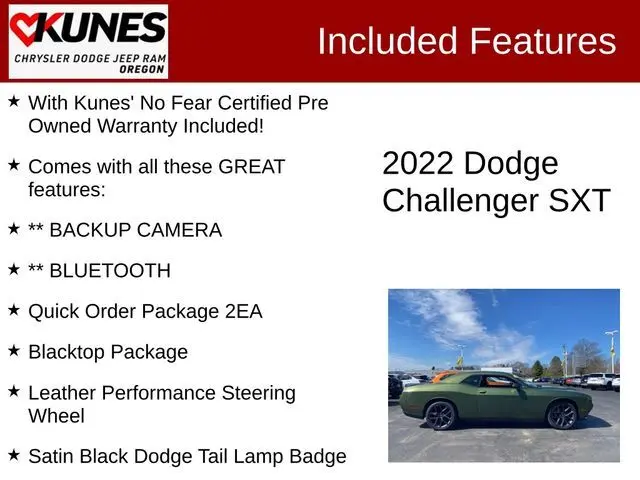 Used 2022 Dodge Challenger SXT with VIN 2C3CDZAGXNH233571 for sale in Oregon, IL