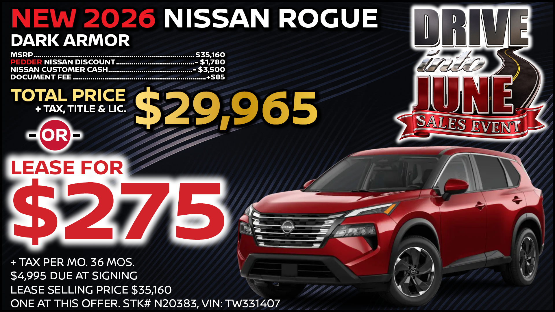 2026 Nissan Rogue Dark Armor Lease Special