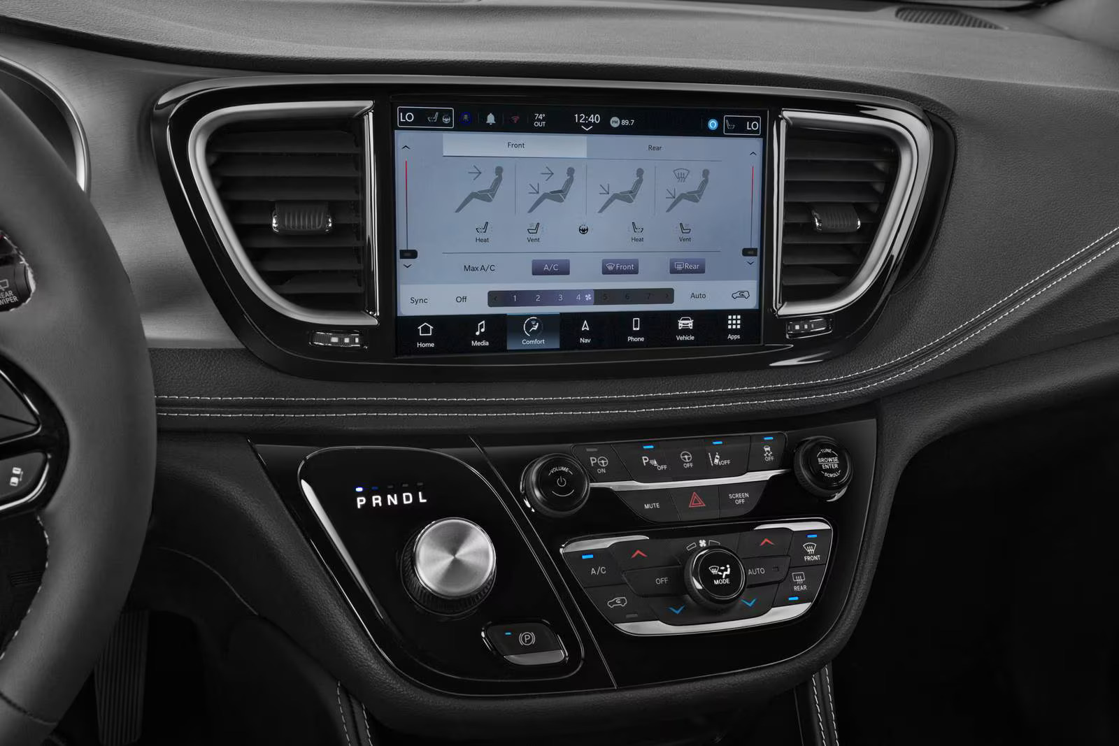 The front display screen in a car.