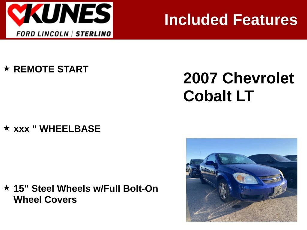 Used 2007 Chevrolet Cobalt LT with VIN 1G1AL15FX77245669 for sale in Sterling, IL