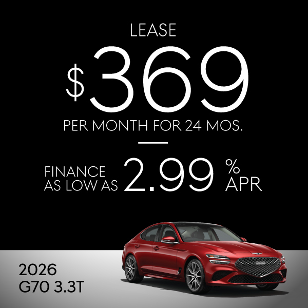 2026 G70 3.3T: $369 for 24 Mos.