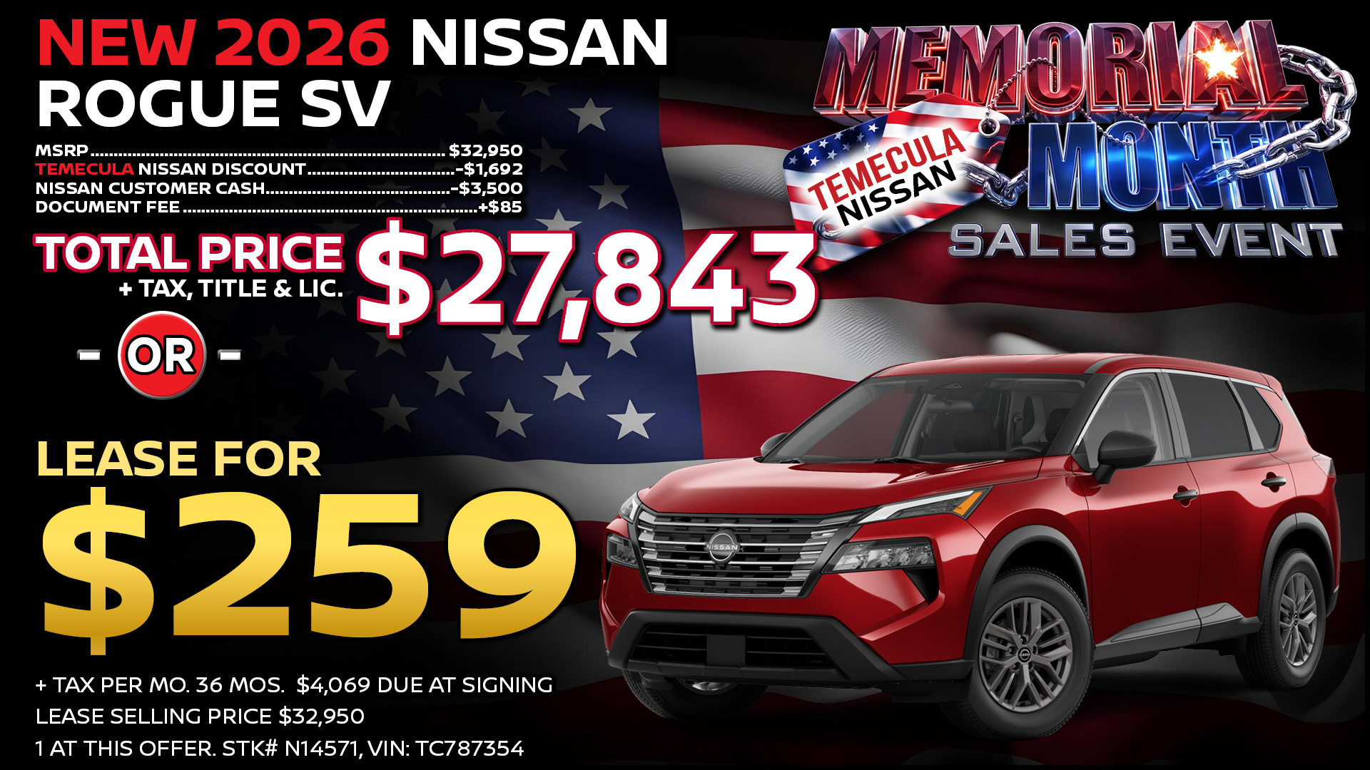 2026 Nissan Rogue SV Lease Special