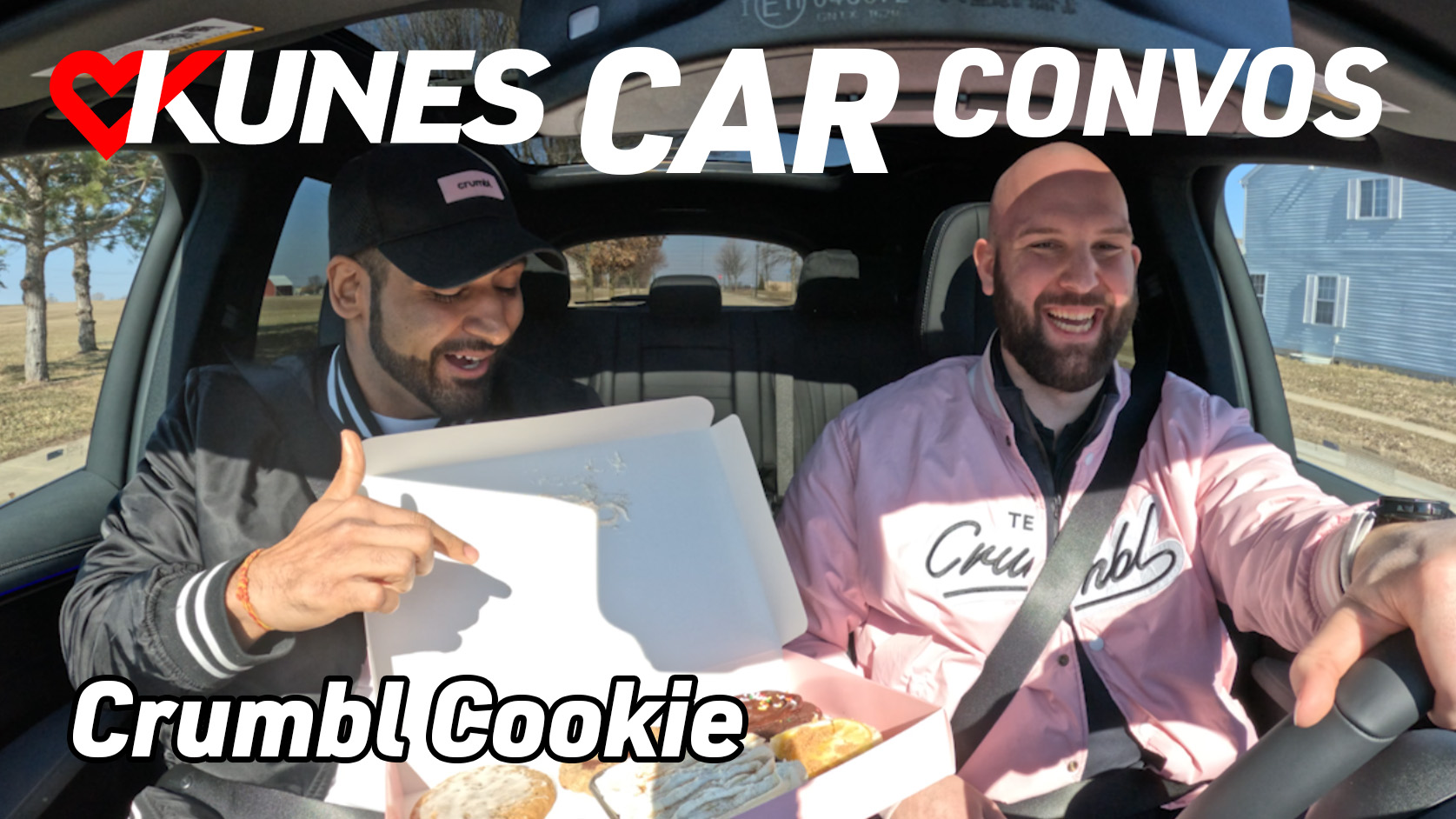 Text reads: Kunes Car Convos; Crumbl Cookies
Pictured from left to right: Billy Badd, owner and franchisee of Crumbl Cookies in DeKalb, IL, and Cody Tucker, Serice Manager at Kunes Auto Mall of Sycamore, IL