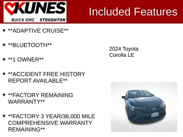 Used 2024 Toyota Corolla LE with VIN 5YFB4MDE4RP131669 for sale in Stoughton, WI