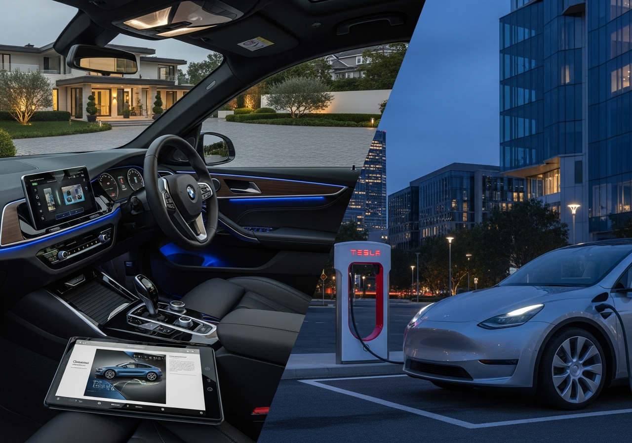EV owner using mobile app near charging station.