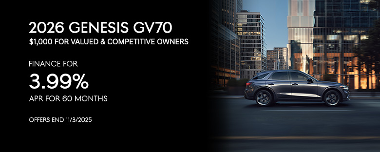 Finance the 2026 GV70 for 3.99% APR for 60 months.