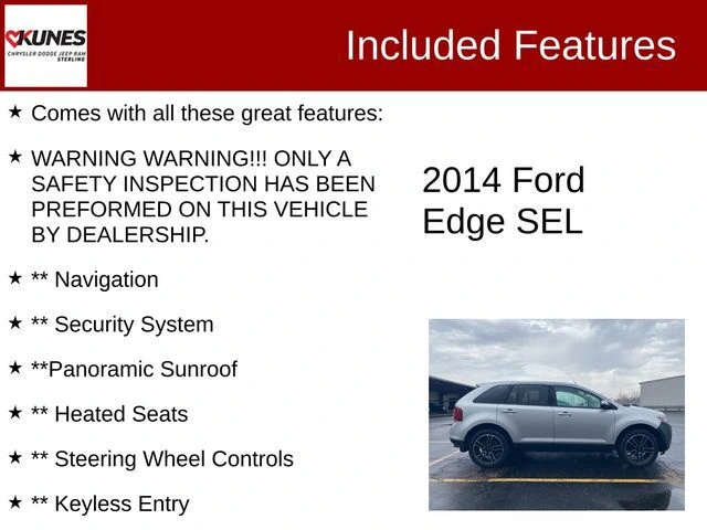 Used 2014 Ford Edge SEL with VIN 2FMDK4JC0EBA87217 for sale in Sterling, IL