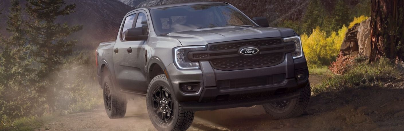 Gray 2025 Ford Ranger Front on Mountain Trail