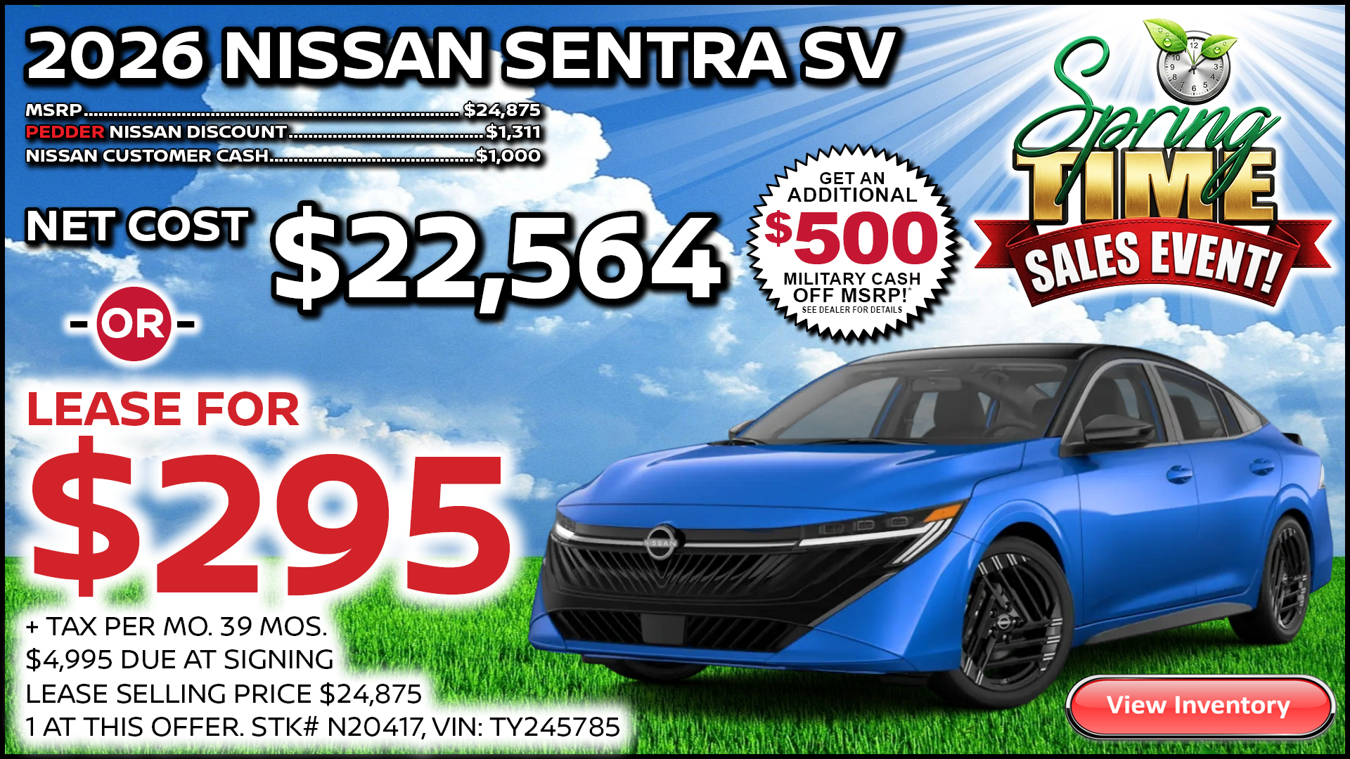 2026 Nissan Sentra SV Lease Special