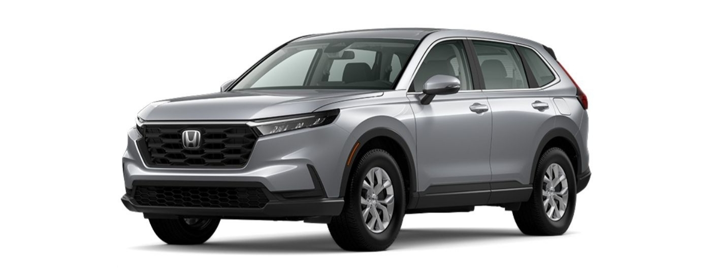 A silver 2025 Honda CR-V is angled left.