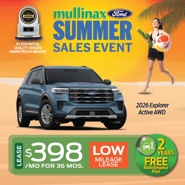 2026 Explorer Active AWD Lease $398/mo for 36 Mos.