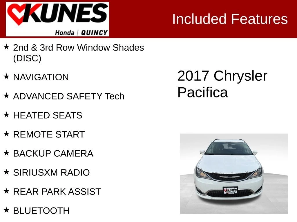 Used 2017 Chrysler Pacifica Touring-L with VIN 2C4RC1BG8HR763397 for sale in Quincy, IL