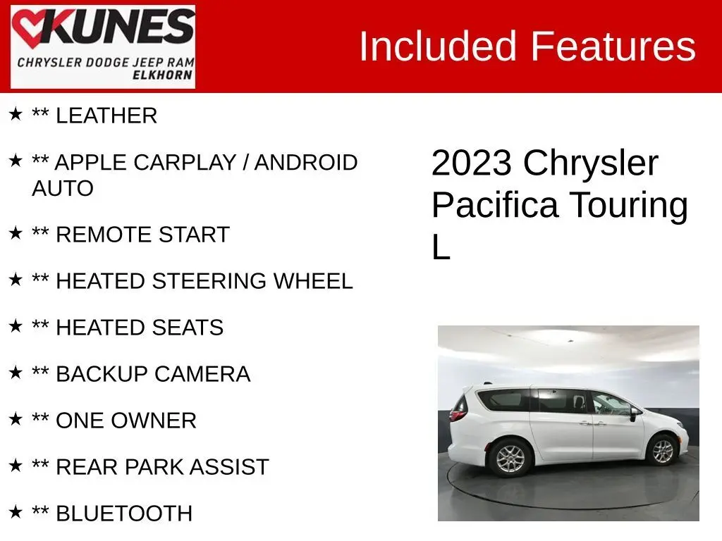 Used 2023 Chrysler Pacifica Touring L with VIN 2C4RC1BG4PR549439 for sale in Elkhorn, WI