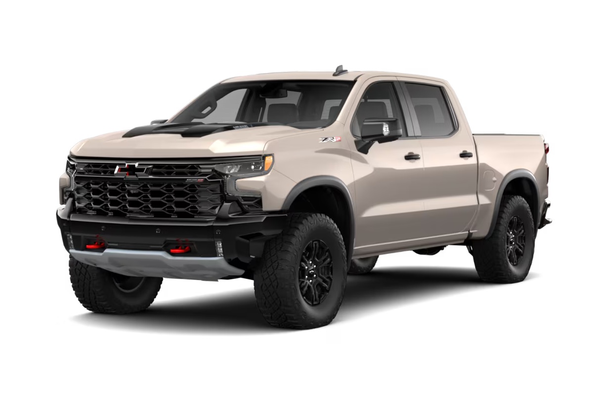 2026 Chevrolet Silverado Exterior Driver Side Front Profile in New White Sands Exterior Color Option