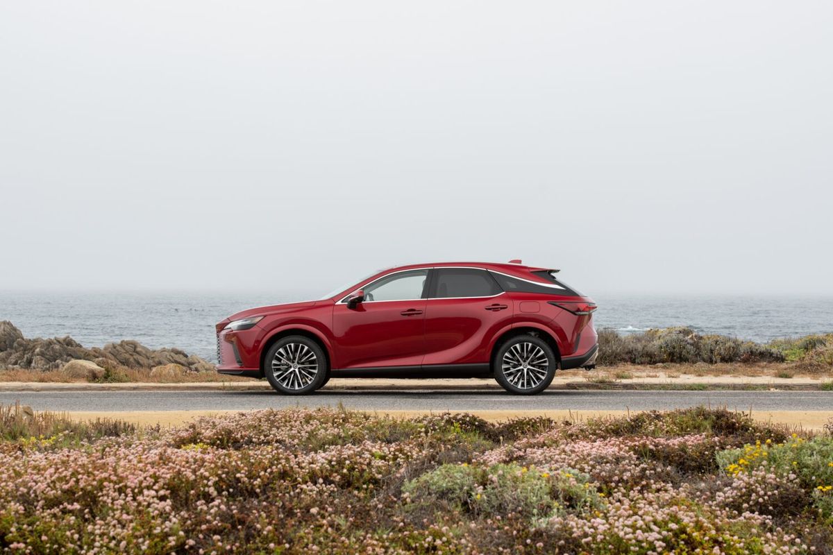 2026 Lexus RX exterior in Matador Red Mica, side profile