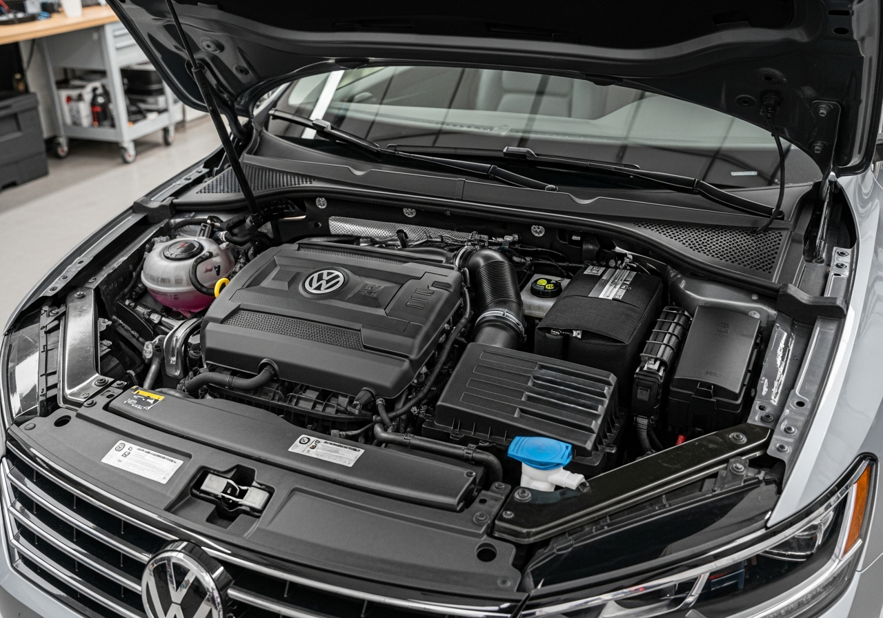 Mechanic adding oil to a diesel engine