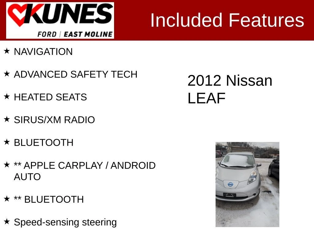 Used 2012 Nissan LEAF SV with VIN JN1AZ0CP4CT022222 for sale in East Moline, IL