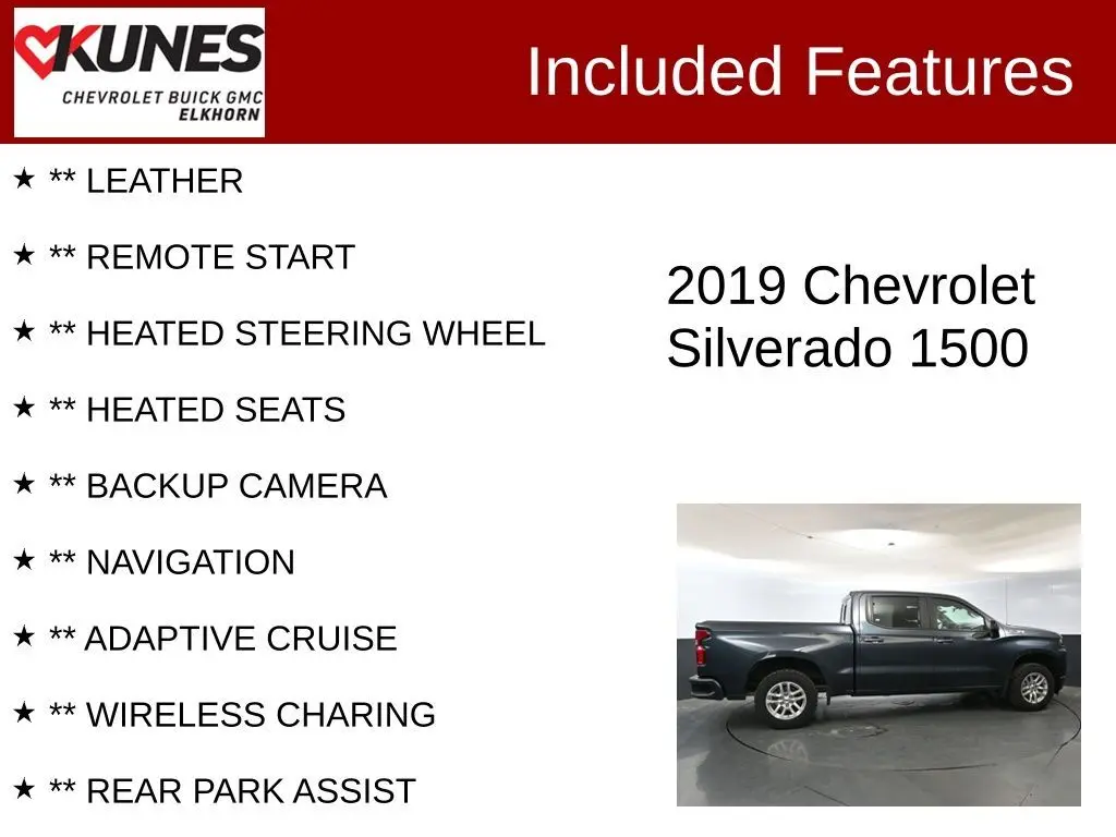 Used 2019 Chevrolet Silverado 1500 RST with VIN 1GCUYEED0KZ422237 for sale in Elkhorn, WI