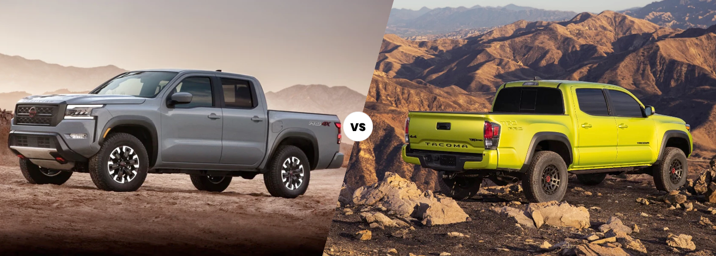 Hero image showcasing the 2023 Nissan Frontier and 2023 Toyota Tacoma