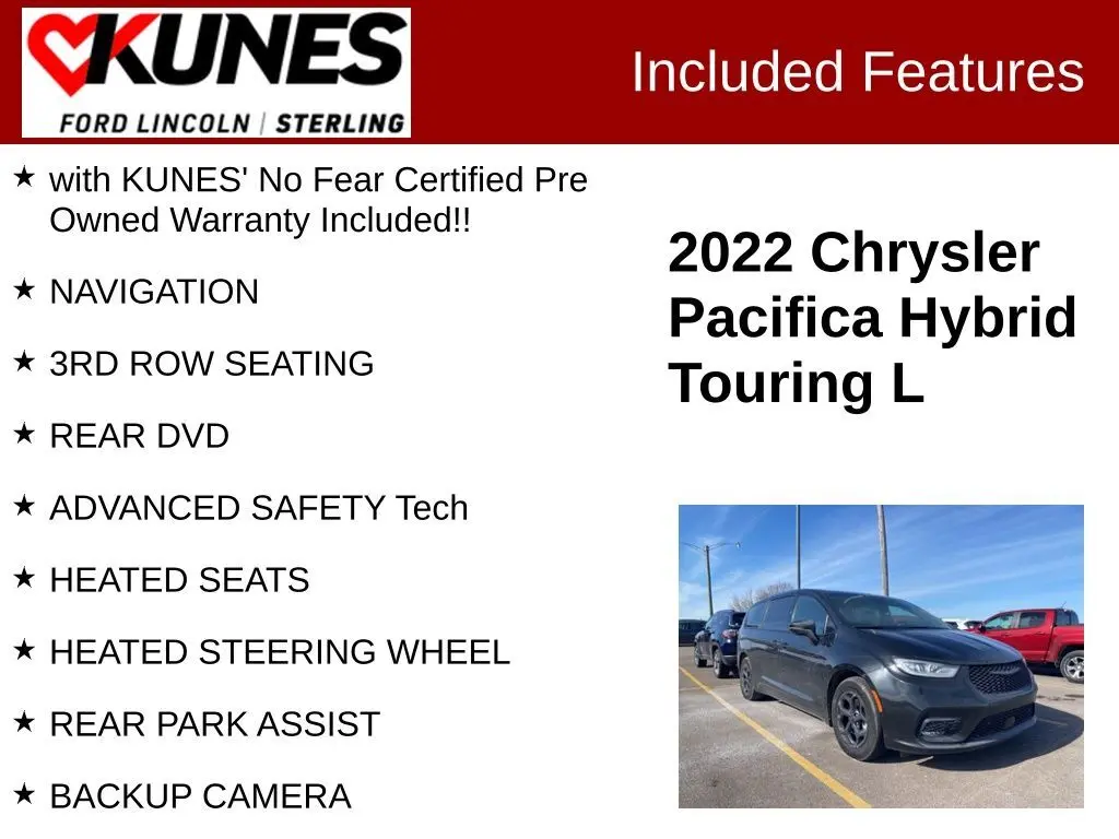 Used 2022 Chrysler Pacifica Hybrid Touring L with VIN 2C4RC1L73NR127299 for sale in Sterling, IL