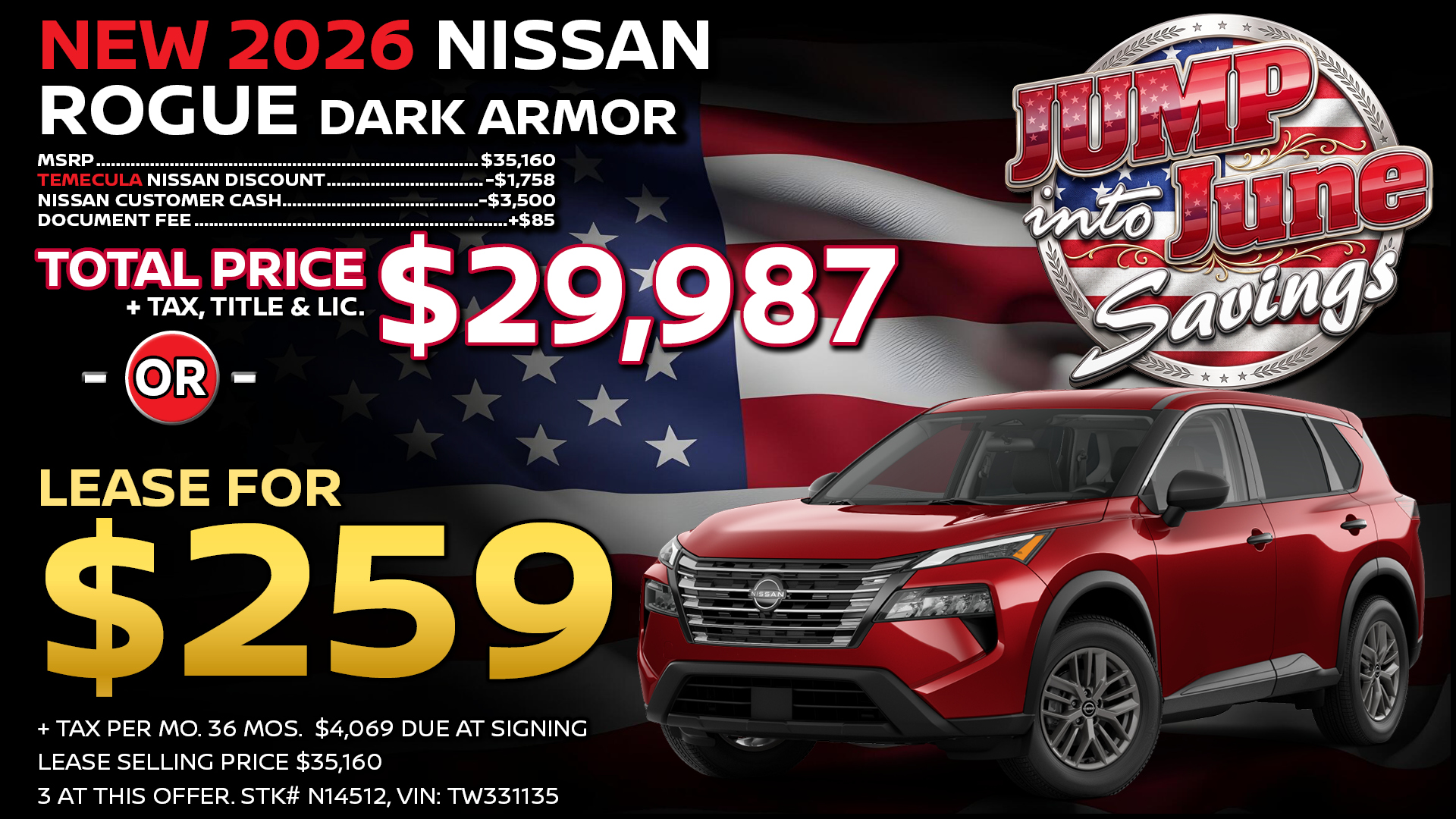2026 Nissan Rogue SV Lease Special