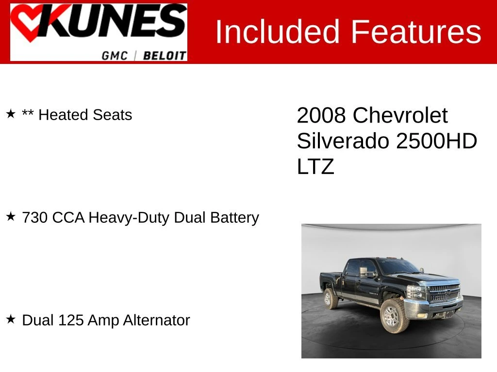 Used 2008 Chevrolet Silverado 2500HD LTZ with VIN 1GCHK23618F169266 for sale in Beloit, WI