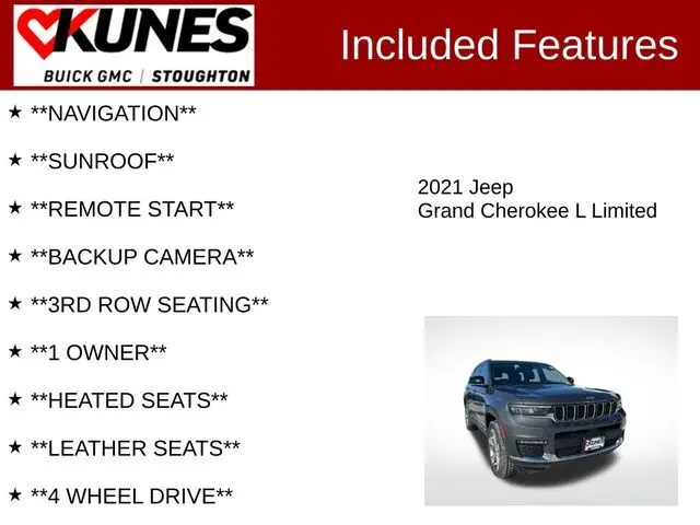 Used 2021 Jeep Grand Cherokee L Limited with VIN 1C4RJKBG2M8137099 for sale in Stoughton, WI
