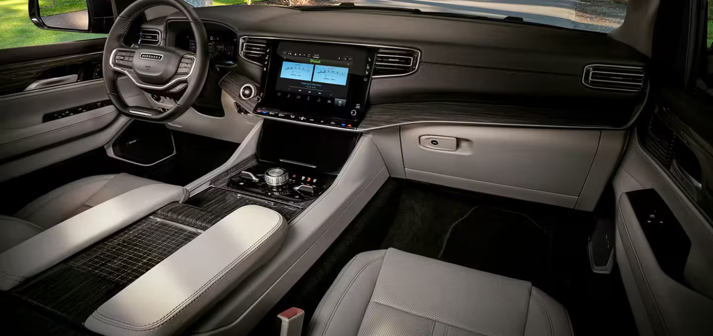 The interior design of a suv.