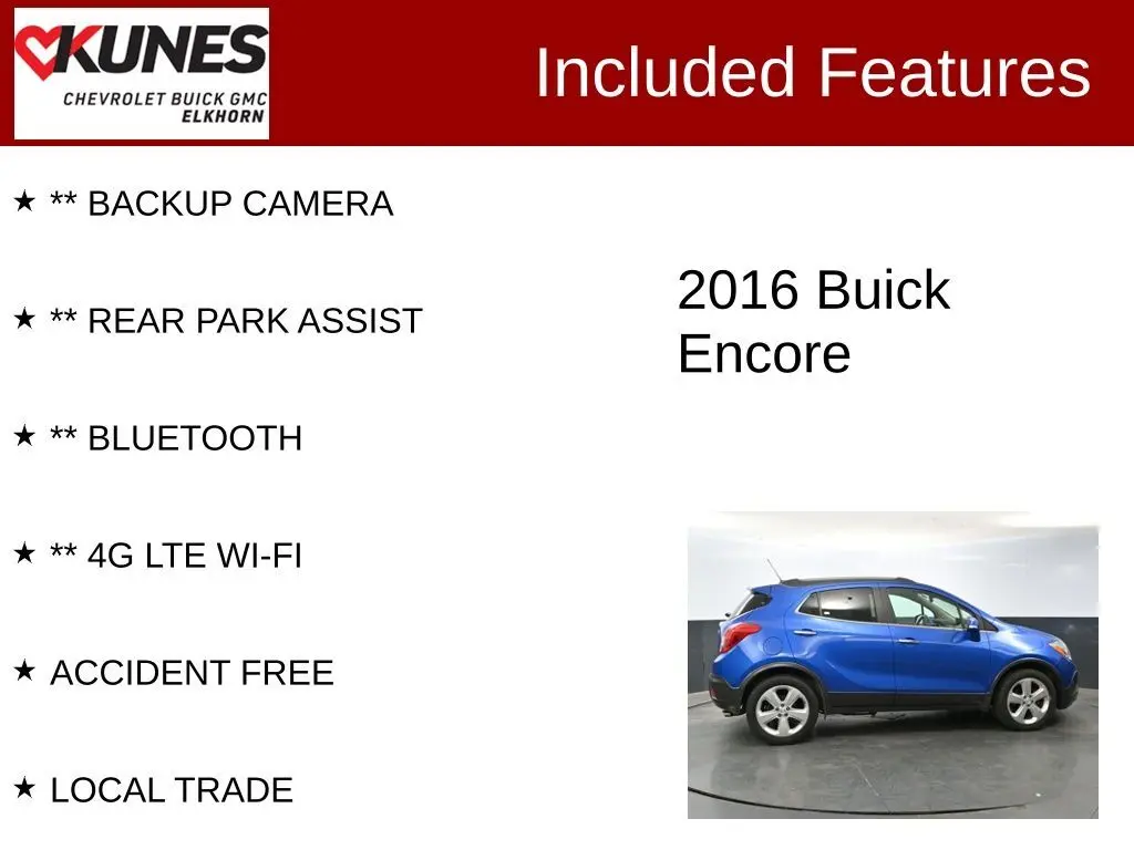 Used 2016 Buick Encore Base with VIN KL4CJASB7GB718720 for sale in Elkhorn, WI