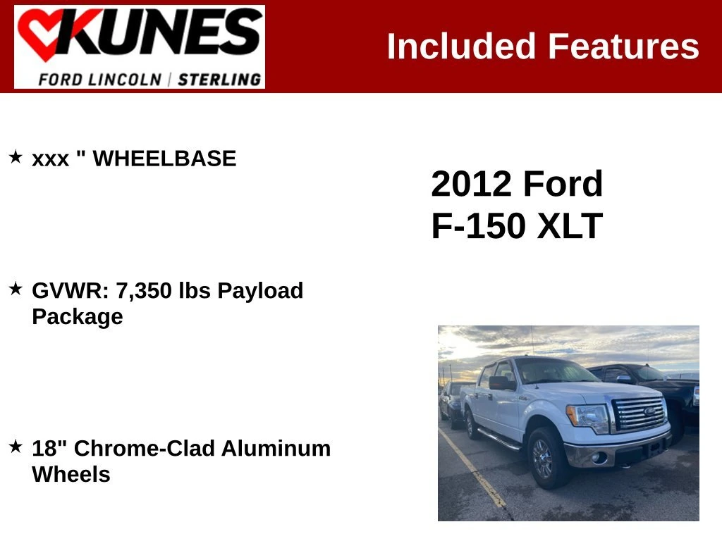 Used 2012 Ford F-150 XLT with VIN 1FTFW1EF4CKE30165 for sale in Sterling, IL