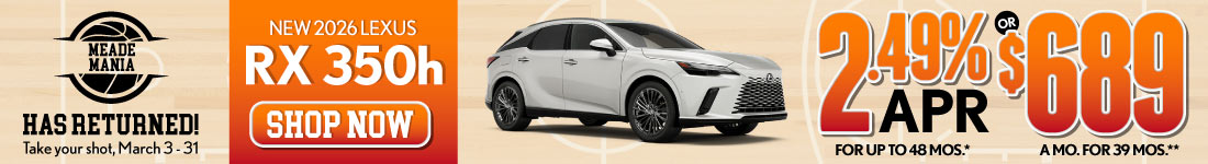 2026 Lexus RX 350h	2.49% APR for up to 48 mo* OR $689/mo for 42 mo**