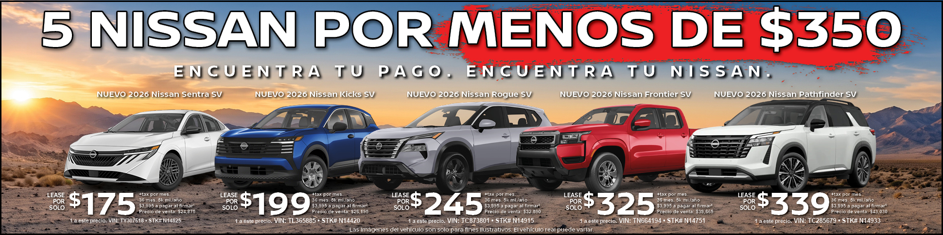 5 nissan por menos de $350