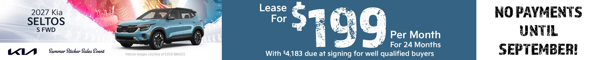 2027 Kia Seltos S FWD Lease for $199 per month with $4,183 due at signing for well qualified buyers