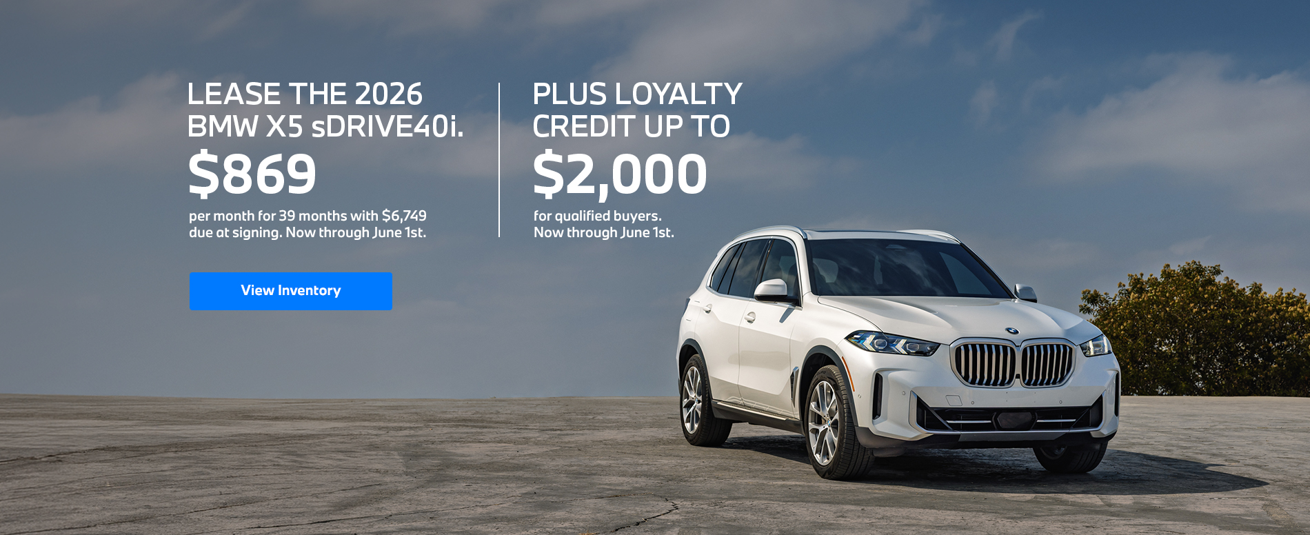 2026 X5 lease starting at $869 per month for 39 months