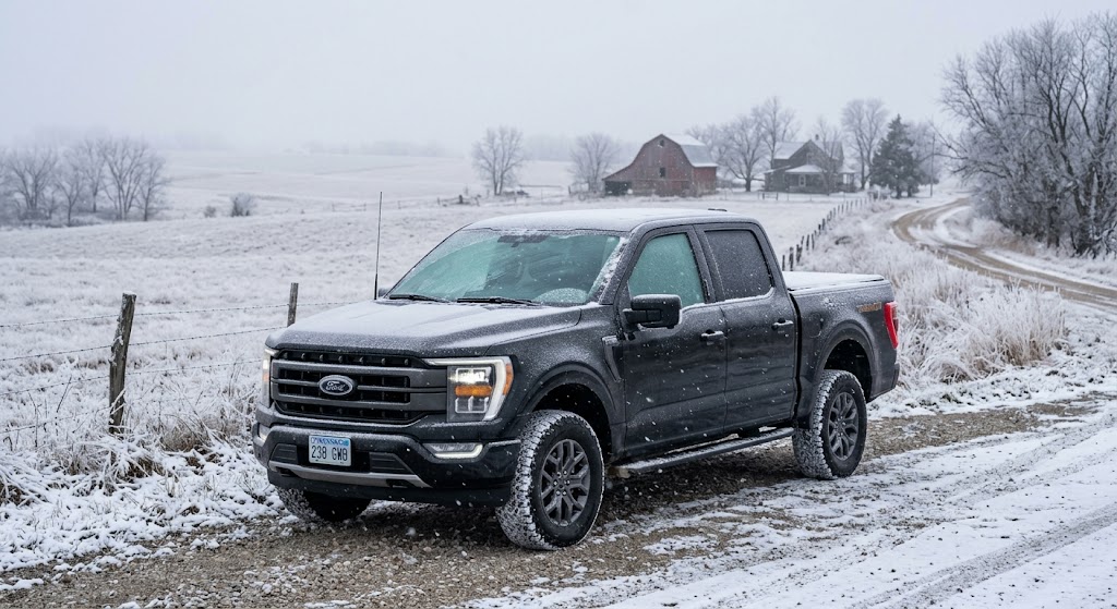 Ford F-150 parked in the snow in Wichita Kansas winter