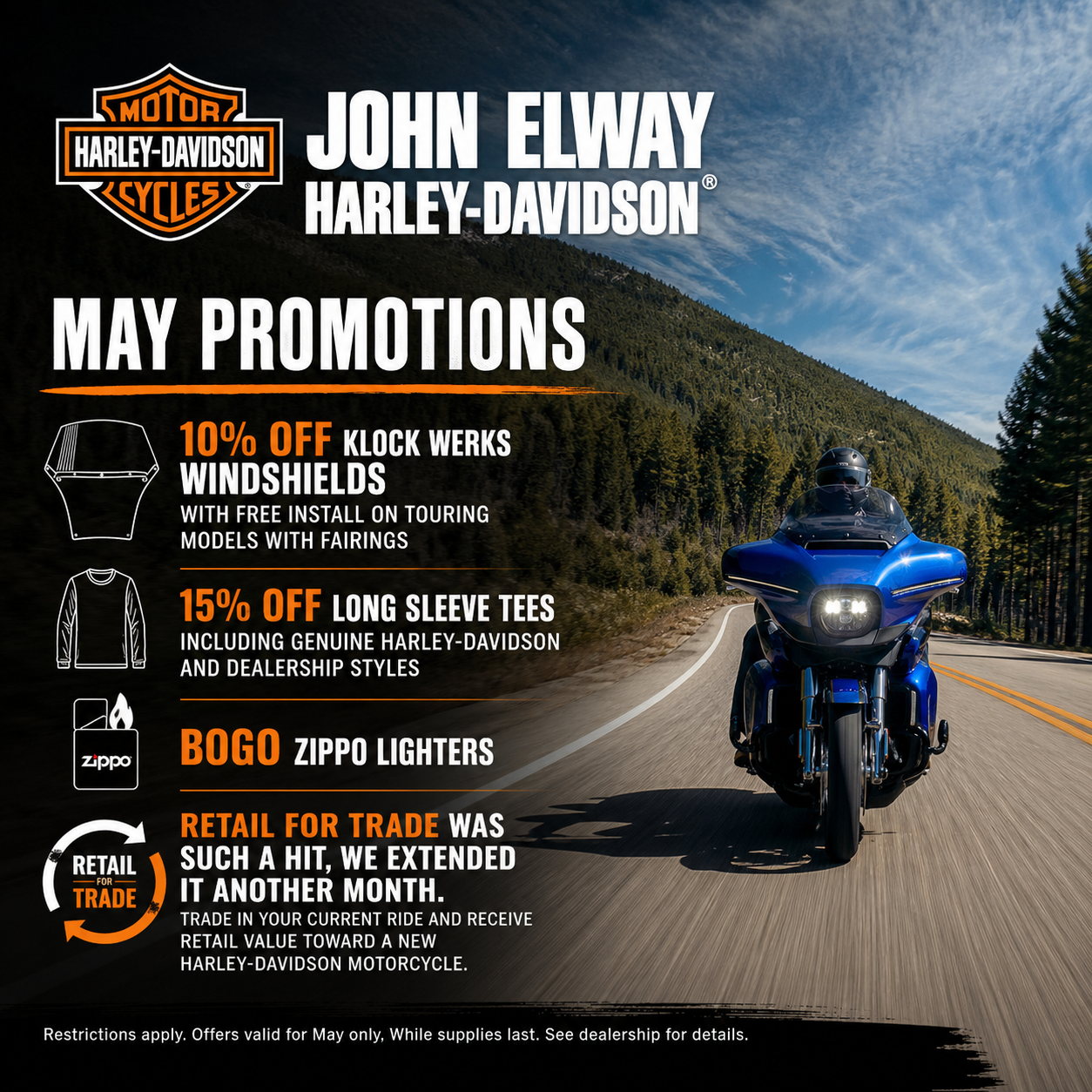 April promotions at John Elway Harley-Davidson