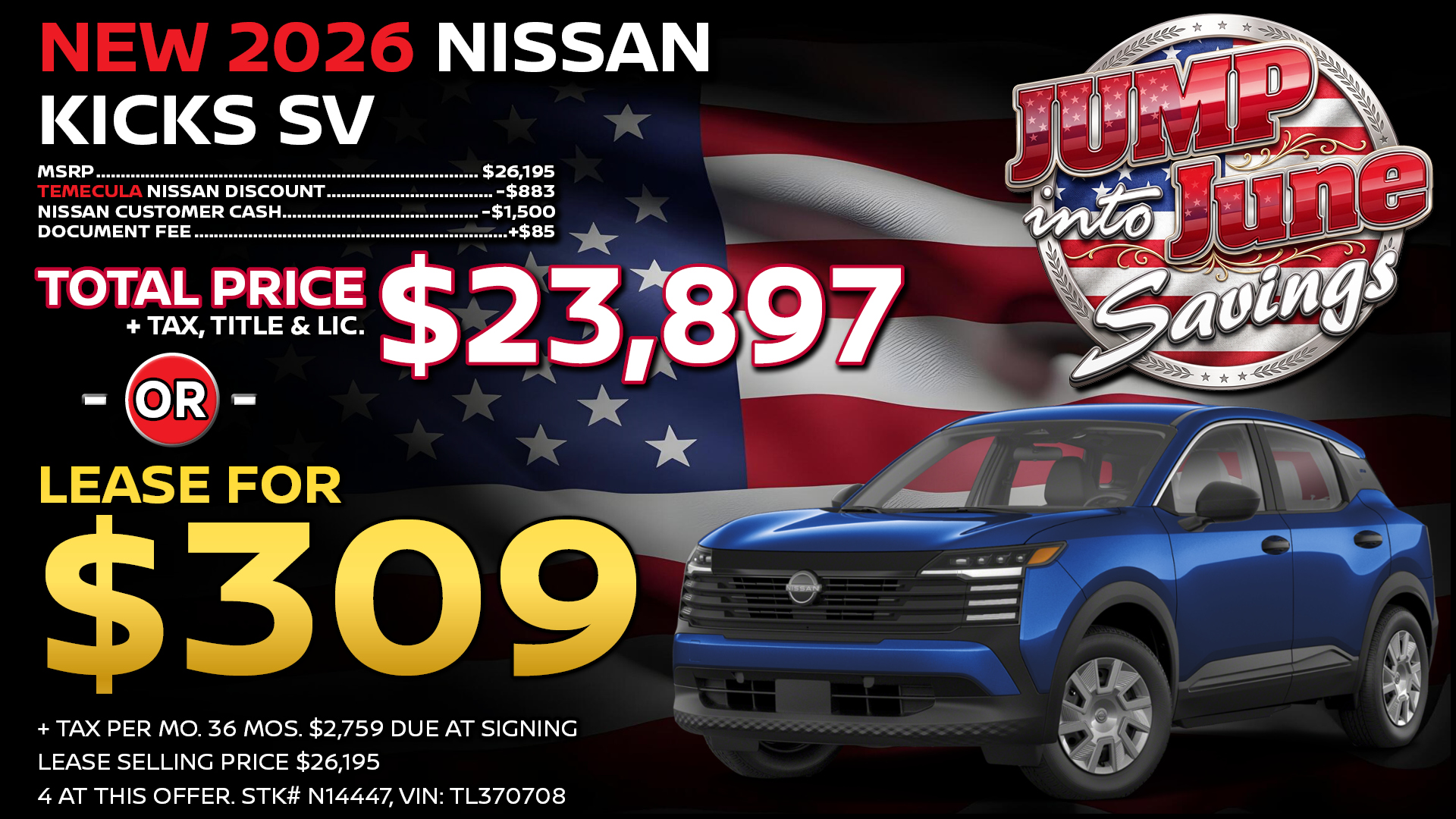 2026 Nissan Kicks SV Lease Special