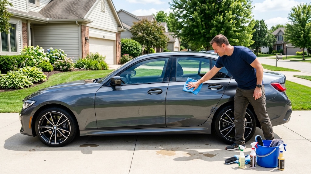 Man cleaning car before selling in Ontario
