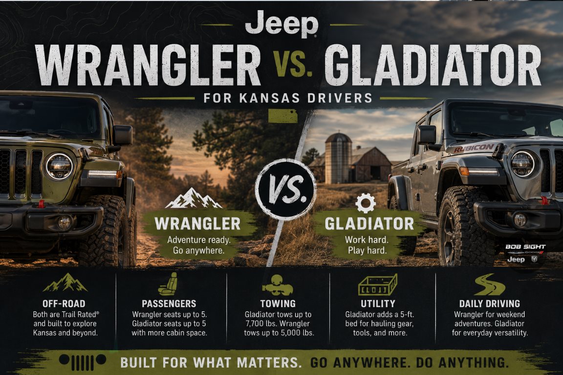Jeep Wrangler vs Gladiator in Kansas: Off-Road, Towing and Specs