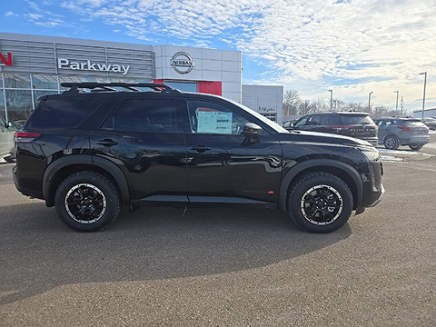 black 2026 Nissan Pathfinder SUV parked at the Parkway Nissan dealership in Dover, OH